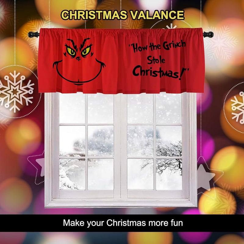 SUNWISHA Kitchen Curtain Valances - Whimsical Red Xmas Decor for Windows - Short Bathroom & Laundry Curtains - 52x18inch - Image 5